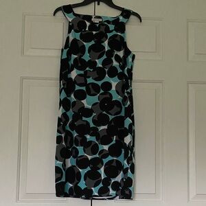 Tweeds Teal, Black, Gray and White Sleeveless Midi Shift Dress